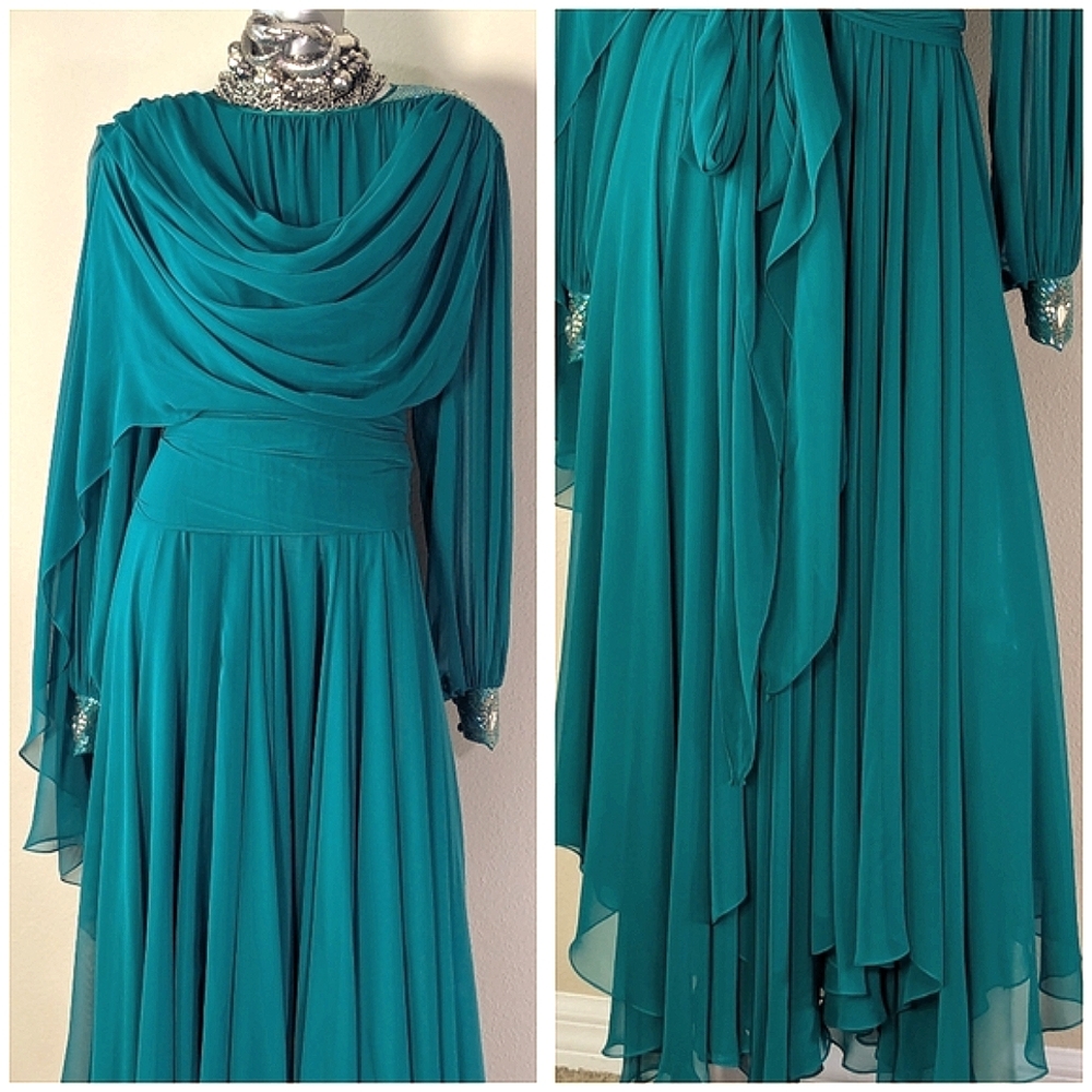 ViNTage Chiffon Fairy Whimsical "Mother of Bride" Evening Wedding Fluid Dress - Picture 13 of 16